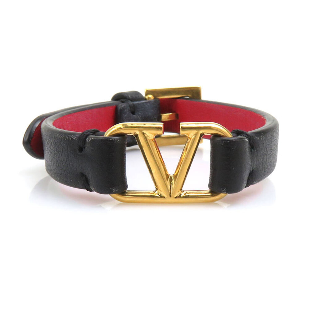 VALENTINO GARAVANI Black Leather Charm Bracelet